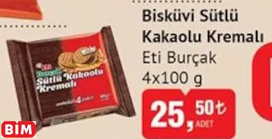 ETİ BURÇAK BİSKÜVİ SÜTLÜ KAKAOLU KREMALI